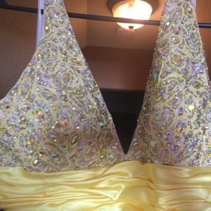 Precious Formals Halter Long Yellow Prom Dress
